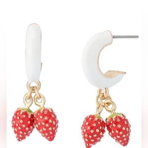 Betsey Johnson Backyard Strawberry Charm Novelty Huggie Hoop Earrings